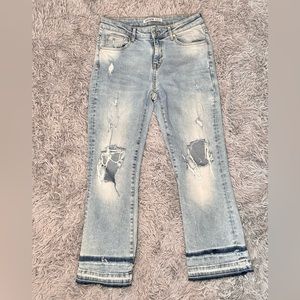 Zara Basic Cropped Flare Denim Jeans Ripped Light Wash Women’s Size 08